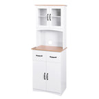 Meuble de Cuisine en Bois Blanc, Armoire de Rangement pour Cellier, Meuble Micro-Ondes avec Portes Vitrées et Tiroir
