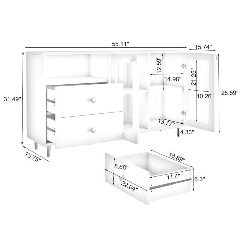Meubles d'appoint en bois modernes avec portes vitrées et tiroirs