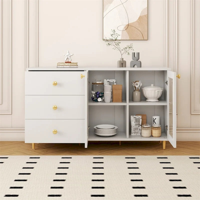 Meubles d'appoint en bois modernes avec portes vitrées et tiroirs