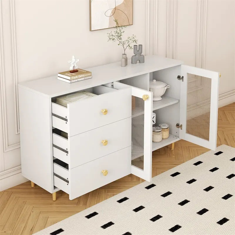 Meubles d'appoint en bois modernes avec portes vitrées et tiroirs