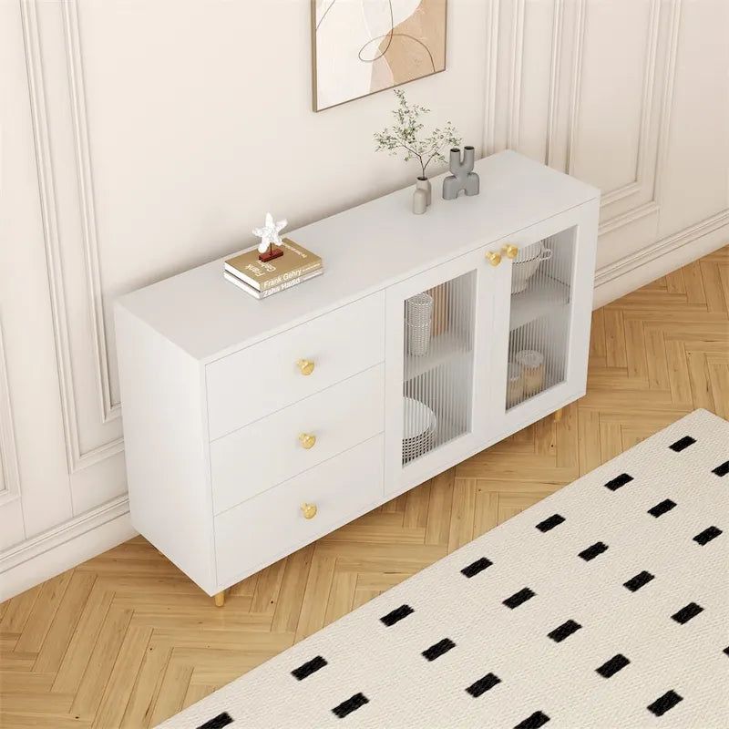 Meubles d'appoint en bois modernes avec portes vitrées et tiroirs