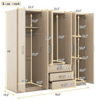 Armoire 6 portes en bois avec 3 grands tiroirs de rangement pour chambre à coucher