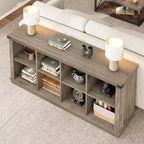 Étagère de rangement à 8 cubes, bibliothèque horizontale de style ferme, bibliothèque de rangement en bois de 157 cm pour entrée, étagères basses et longues pour salon