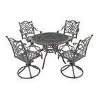 Ensemble de salle à manger d'extérieur 5 pièces en fonte d'aluminium avec 4 chaises pivotantes