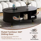 CLIHOME Meuble TV et table basse de ferme en bois avec station de recharge, console multimédia ovale cannelée pour TV jusqu'à 80 pouces