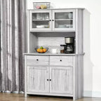 HOMCOM Buffet de cuisine 161 cm avec vaisselier, armoire de rangement avec 4 étagères, tiroirs, portes vitrées, comptoir ouvert pour micro-ondes