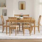 Ensemble de salle à manger Zevemomo 7 pièces en bois massif avec 6 chaises rembourrées, ensemble table et chaises compact pour salle à manger, cuisine, couleur bois naturel