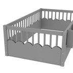 Lit d'enfant Bellemave avec clôture rehaussée et étagère, cadre de lit Montessori double en bois pour filles et garçons