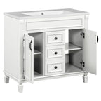 Meuble-lavabo de salle de bain moderne de 91 cm avec lavabo et armoire de toilette, 2 portes et 2 tiroirs