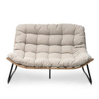Causeuse double Papasan avec coussin, rotin PE tout temps et cadre en métal pour l'intérieur et l'extérieur