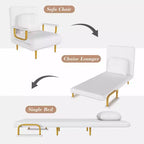 Canapé-lit pliant 3-en-1 convertible en fauteuil - Dossier réglable sur 5 positions avec oreiller, lit d'appoint peu encombrant pour salon, chambre et bureau (Blanc)