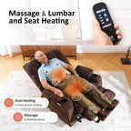 Fauteuil inclinable électrique double moteur grand et large MCombo avec massage et double chauffage pour personnes âgées de grande taille, tissu R7635