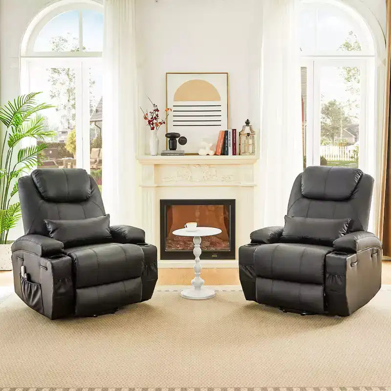 Fauteuil inclinable électrique Bestier de 88 cm avec fonction de levage, massage et chauffage, en similicuir, avec poches latérales et porte-gobelets