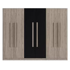 83W Armoire 6 Portes, Rangement de Vêtements avec 2 Tiroirs, Tringles et Étagères, Noir+Naturel-ModernLuxe