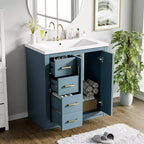 Meuble-lavabo simple de 76 cm avec armoire et 3 tiroirs – Noir / Bleu / Vert / Indigo / Blanc