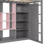 Lit mezzanine enfant avec armoire et étagères, Cadre de lit mezzanine en bois avec meuble de rangement pour enfants et adolescents