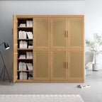 Armoire de rangement décorative de 62 pouces de hauteur en osier noir avec grain de bois et 12 étagères