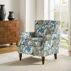 Fauteuil en bois traditionnel Araceli, rembourré à motifs floraux, avec dossier à oreilles et garniture cloutée | ART OF LIVING DESIGNS