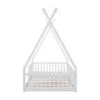 Lit de sol pour enfants, lits cabane doubles, lit de sol Montessori avec lattes et barrières de protection, cadre de lit cabane en bois pour garçons et filles