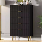 Commode à 5 tiroirs blanche / marbre et bois – Panneau cannelé, pour 1 personne
