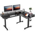 Bureau d'angle électrique debout avec 3 tiroirs et roulettes verrouillables, 160