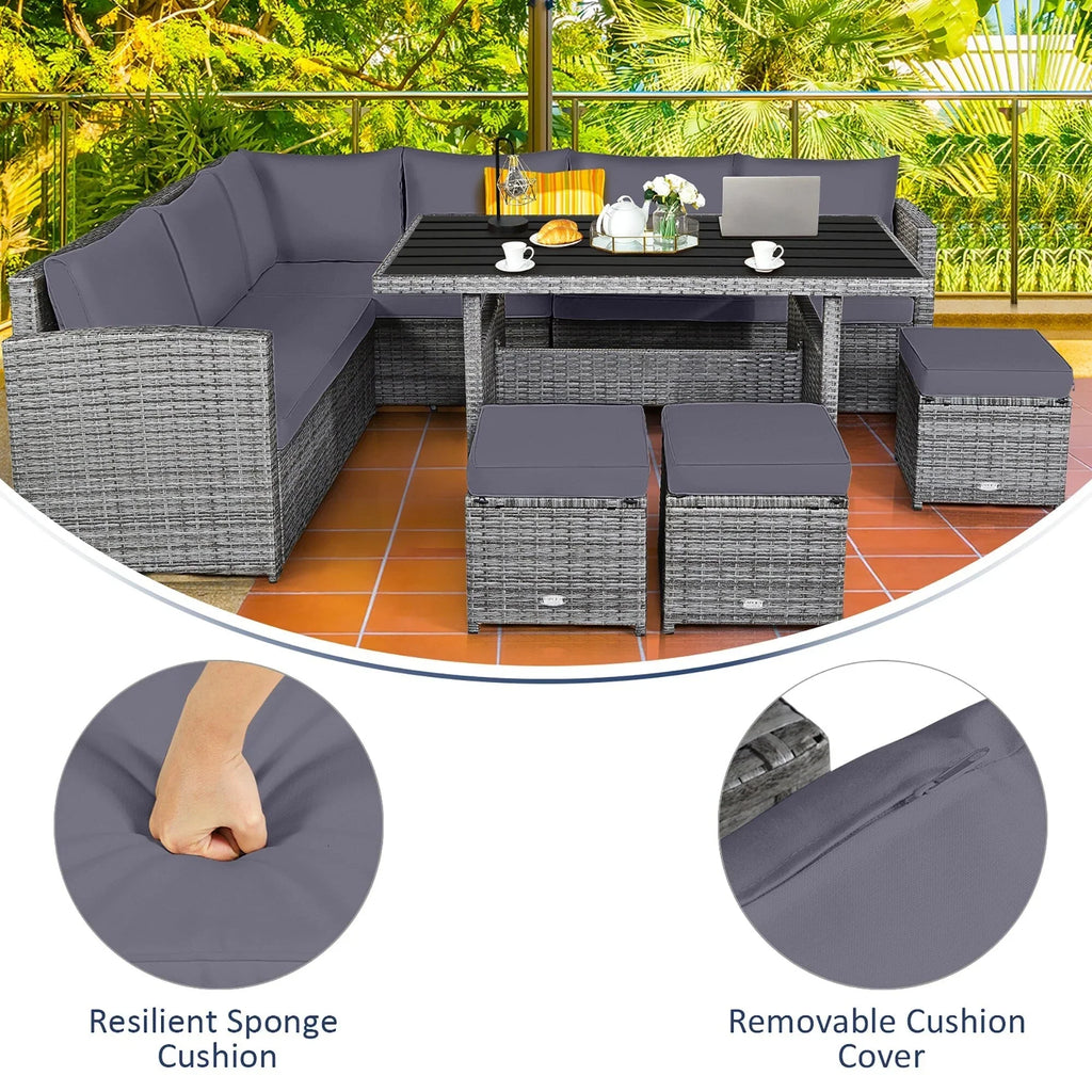 Ensemble de salle à manger Costway 7 pièces en rotin pour terrasse, canapé sectionnel et pouf - Voir détails