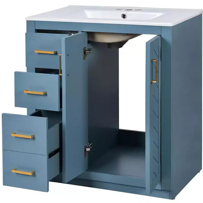 Meuble-lavabo simple de 76 cm avec armoire et 3 tiroirs – Noir / Bleu / Vert / Indigo / Blanc