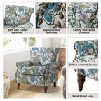 Fauteuil en bois traditionnel Araceli, rembourré à motifs floraux, avec dossier à oreilles et garniture cloutée | ART OF LIVING DESIGNS
