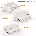 Canapé-lit convertible 2-en-1 avec méridienne de rangement, canapé d'angle en chenille avec ports USB pour salon