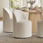 Ensemble de salle à manger moderne pour 6 personnes, table à manger ronde avec pied central, chaises de salle à manger pivotantes à roulettes, tissu chenille texturé - Panipeachy