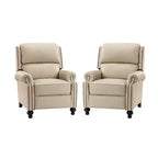 Ensemble de 2 fauteuils inclinables modernes en cuir véritable Elisabete avec garniture cloutée vintage pour salon et chambre à coucher | ART OF LIVING DESIGNS