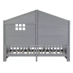 Lit cabane double avec étagères de rangement et barrières, cadre de lit Montessori en bois pour enfants avec fenêtre et bande lumineuse scintillante