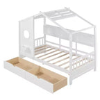 Lit cabane en bois double/complet avec 2 tiroirs, lit pour enfants avec étagère de rangement - ModernLuxe