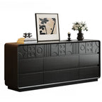 Commode en bois d'inspiration Art déco avec sculptures géométriques