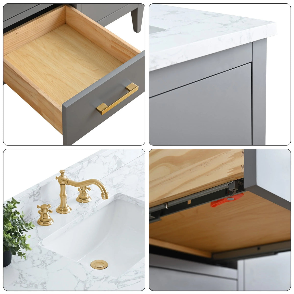 Meuble-lavabo de salle de bain Vanity Art 72 po à double vasque avec dessus en marbre reconstitué