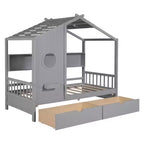 Lit cabane en bois double/complet avec 2 tiroirs, lit pour enfants avec étagère de rangement - ModernLuxe