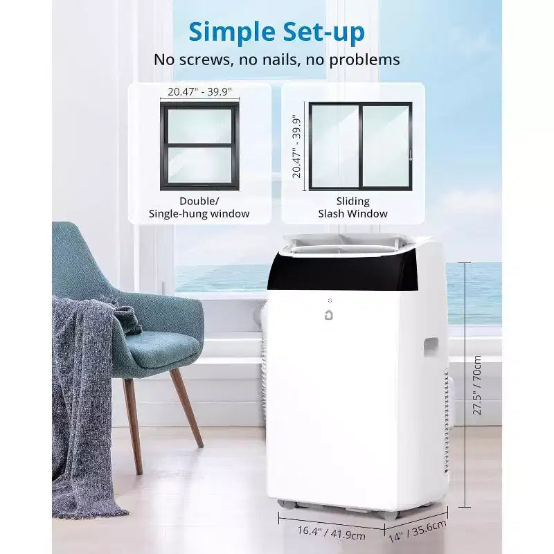 Climatiseurs de 14 000 BTU refroidissant jusqu'à 70 m², Climatiseur portable 3-en-1 avec modes Refroidissement, Déshumidification et Ventilation, Télécommande