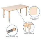 Emma et Oliver, ensemble table d'activités rectangulaire en plastique réglable en hauteur (60 cm x 120 cm) avec 6 chaises
