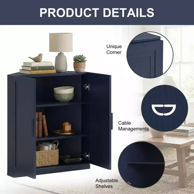 Meuble d'angle Dovelina avec étagères réglables, buffet, meuble à vin, meuble de cuisine et de salle à manger avec portes en bois - 31H x 31L, 36H x 31L
