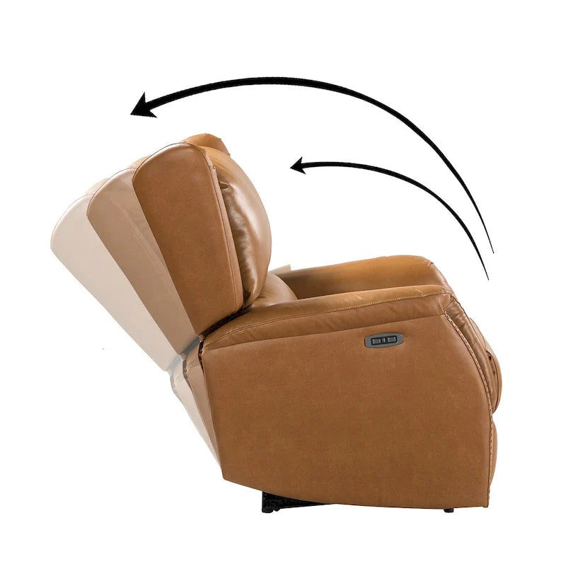 Fauteuil inclinable électrique en cuir véritable avec port USB – Ensemble de 2 fauteuils à oreilles cloutés