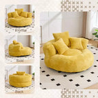 Canapé poire pour adultes et enfants, grand fauteuil poire en velours côtelé avec 3 oreillers et accoudoirs pour salon et chambre à coucher