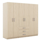 Armoire 6 portes en bois avec 3 grands tiroirs de rangement pour chambre à coucher