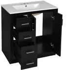 Meuble-lavabo simple de 76 cm avec armoire et 3 tiroirs – Noir / Bleu / Vert / Indigo / Blanc