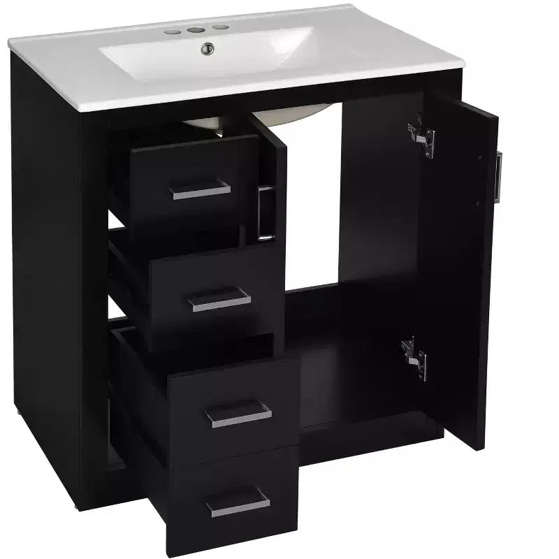 Meuble-lavabo simple de 76 cm avec armoire et 3 tiroirs – Noir / Bleu / Vert / Indigo / Blanc