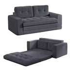 Mjkone Canapé-Lit Futon Convertible 2-en-1 180 cm, Canapé Deux Places Pliable en Tissu Côtelé avec Boutons Touffetés, Idéal pour Petits Espaces