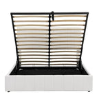 Lit plateforme rembourré Queen avec système de rangement hydraulique - Beige