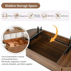 Table basse relevable de 120 cm avec compartiment de rangement caché, ovale, marron