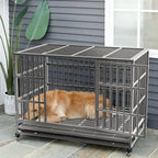 BOSSIN Cage pour Chien Robuste Indestructible 48/38 Pouces, Niche Anti-Évasion avec Roues Verrouillables