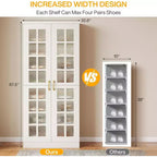 Meuble à chaussures haut Lantine avec portes, rangement à chaussures à 8 niveaux avec étagères réglables, armoire à chaussures moderne pour couloir, placard, salon, blanc