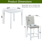 Ensemble de salle à manger moderne 5 pièces avec table carrée hauteur comptoir et 4 chaises rembourrées